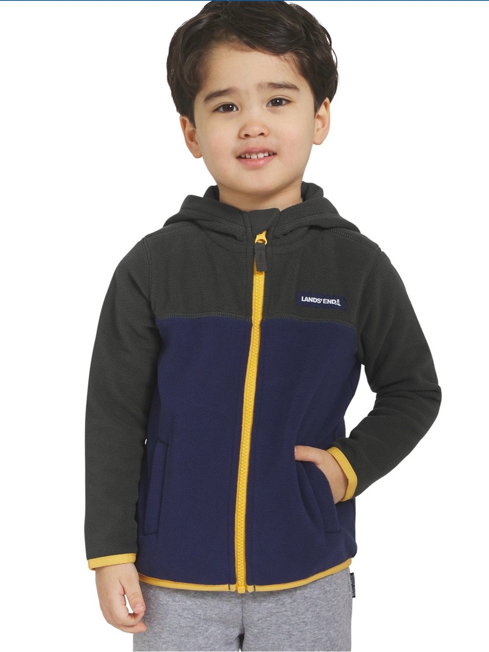 Lands' End  Hooded Fleece with Yellow Trim Full Zip Jacket
